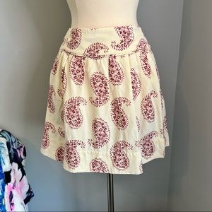 Ann Taylor Loft 8 Linen Blend Pleated Ivory Wine Paisley Skirt